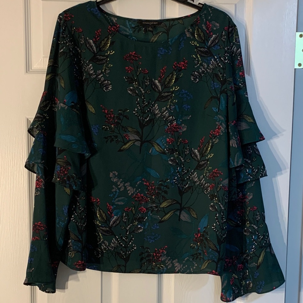Banana Republic Dark Green Floral Blouse